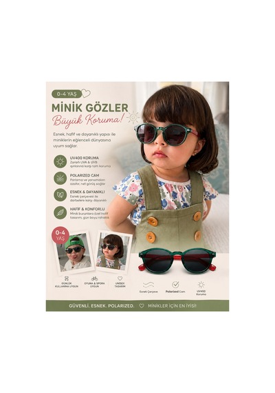 Unisex Yeşil Kırmızı Bebek 0 Yaş Ile 4 Yaş Aralığı Güneş Gözlüğü Polarize Camlı Çocuk Güneş Gözlüğü