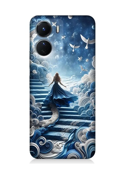 Vivo V16 Uyumlu Gökyüzü Merdiveni Kadın Desenli Silikon Kılıf Çok Renkli