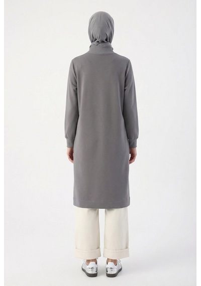 Armine Fermuar Detaylı Basic Tunik Gri