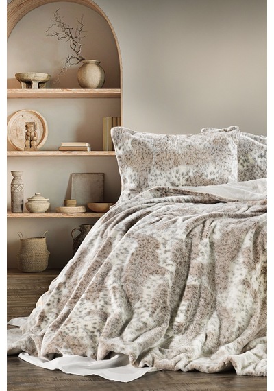 Zebra Casa Leopard Çift Kişilik Comforter Set Vizon
