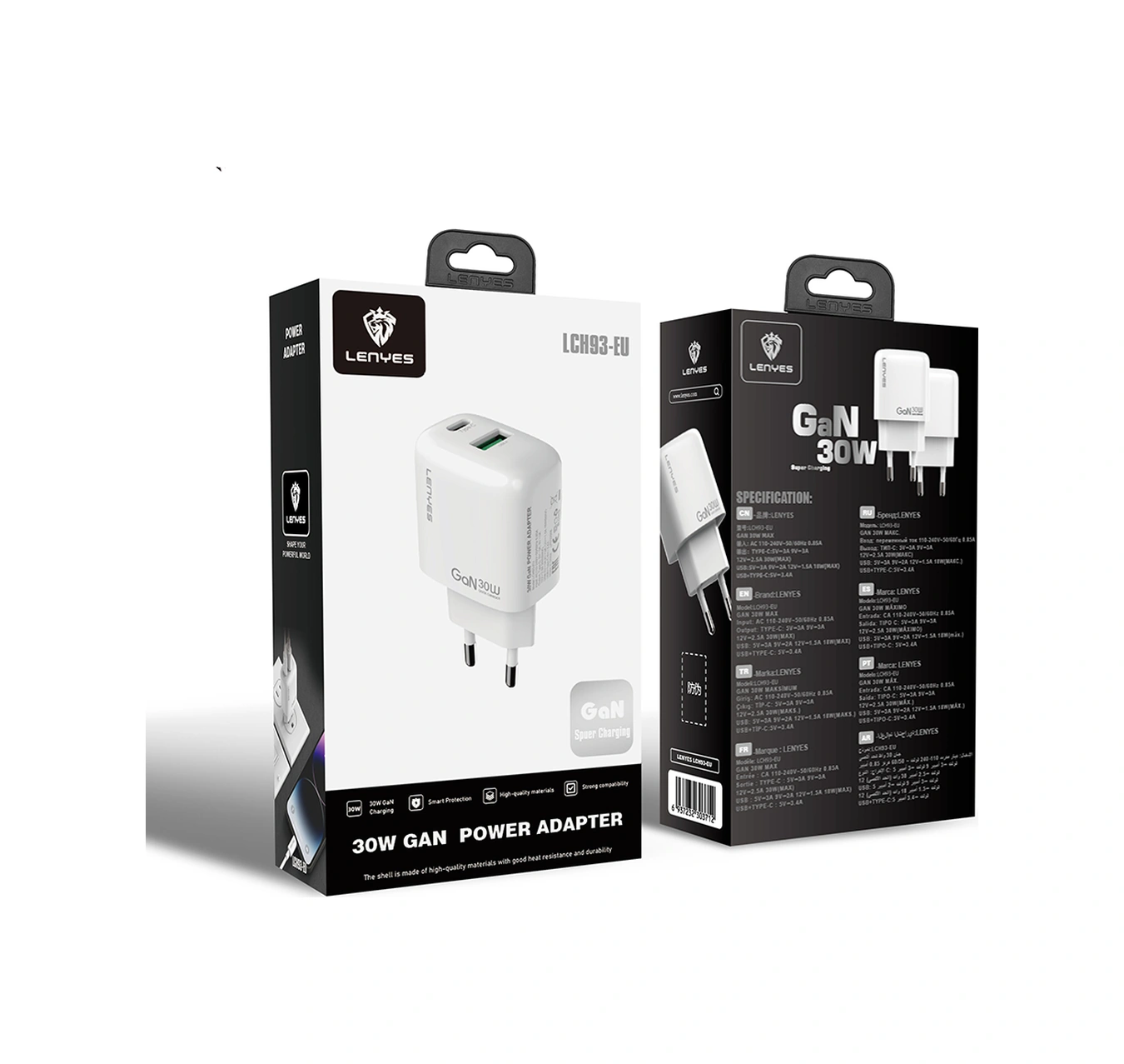 Lenyes Lch93 Type-c Ve Usb Gan Teknolojili Pd Hızlı Şarj Özellikli Şarj Başlığı 30w Beyaz