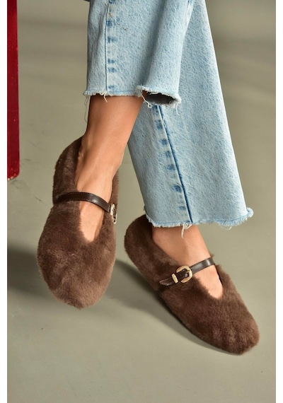 Fox Shoes V820105504 Kahverengi Peluş Günlük Düz Kadın Babet Kahverengi