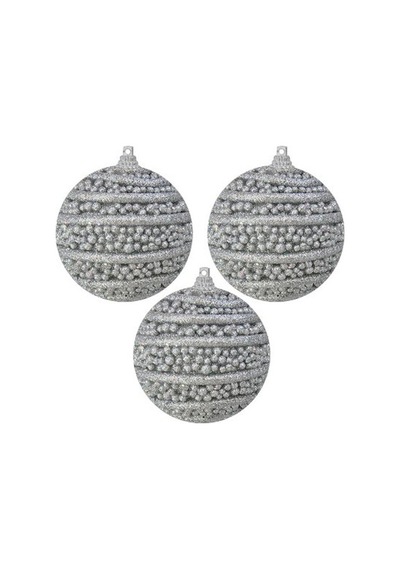 Yılbaşı Lüks Simli Ağaç Süsleri 8 Cm 3 Lü Gümüş