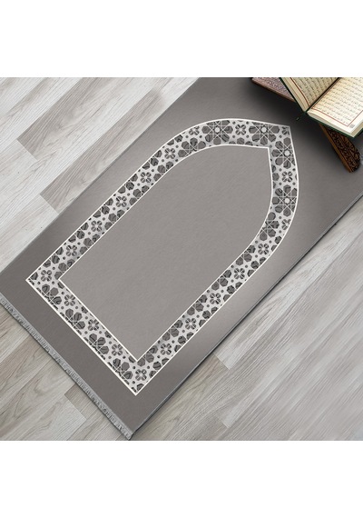 Evaşk Namazlık Dokuma Halı Kaymaz Muslumana Seccade80 x 130 Gri EVASK809C66