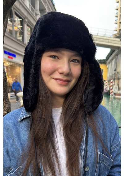 Mollycrush Genç Siyah Peluş Ponponlu Pilot Şapka Uniseks Kışlık Ushanka Tarzı Siyah