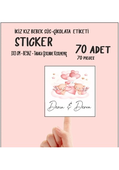 İkiz Kız Bebek Çikolata Ve Süs Etiketi 70 Adet Yapışkanlı