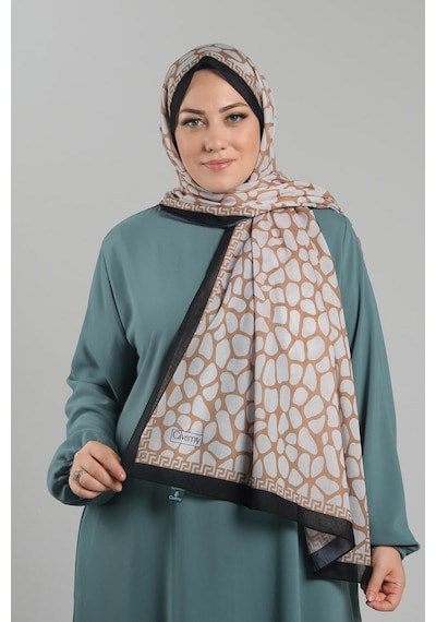 Giverny Taba Desenli Şal Kesik Elyaf Dijital Baskılı Pamuksu Leopar 202116 33 Taba