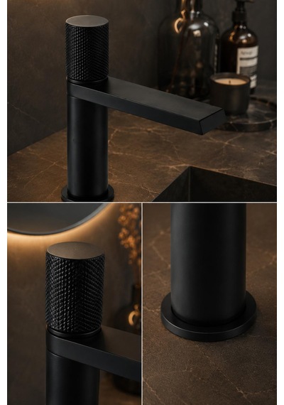 Fontana Fk-9115 Mat Siyah Lavabo Bataryası Lüx Tasarım Siyah Lavabo Bataryası