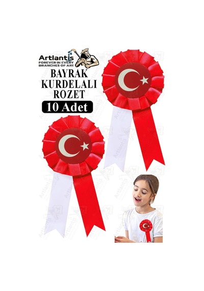 Bayrak Kurdelalı Rozet 10 Adet Kırmızı Beyaz Yaka Rozeti Çocuk Bayram Etkinlik 15 Cm Kokart Diğer