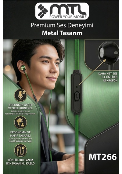 3.5 Mm Jack Girişli Stereo Kulak İçi Metal Kablolu Kulaklık Konforlu Ses Mt266 Diğer