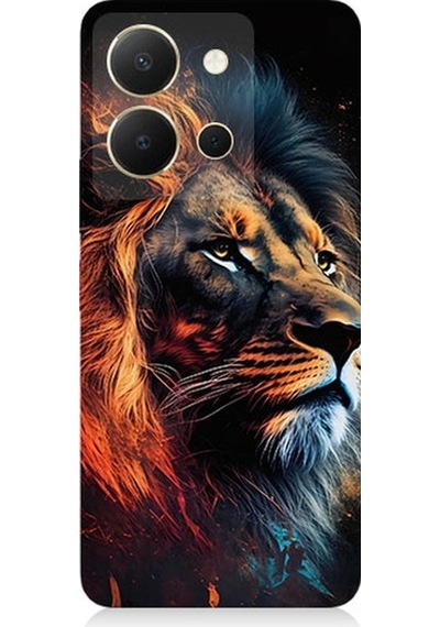 Vivo Y36 Uyumlu Siyah Fon Aslan Desenli Silikon Kılıf