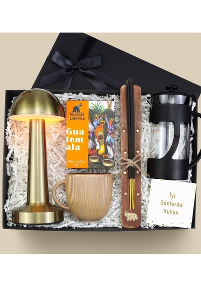 Masa Lambası & Kupa & Çubuk Tütsü & Filtre Kahve & French Press Premium Hediye Seti