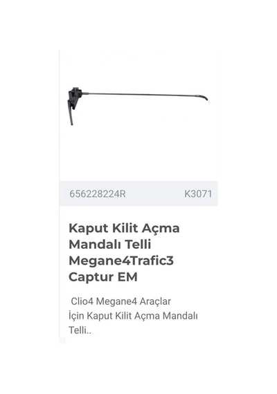 Kaput Kilit Açma Mandalı Telli Megane Iv Trafic Iıı Captur Em