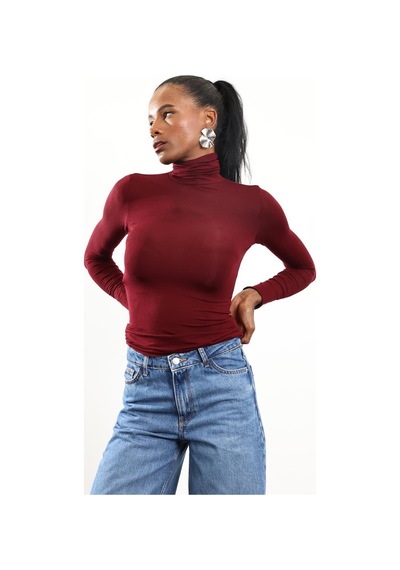 5in1Canpolat Bordo Boğazlı Transparan Bluz 25226 Bordo