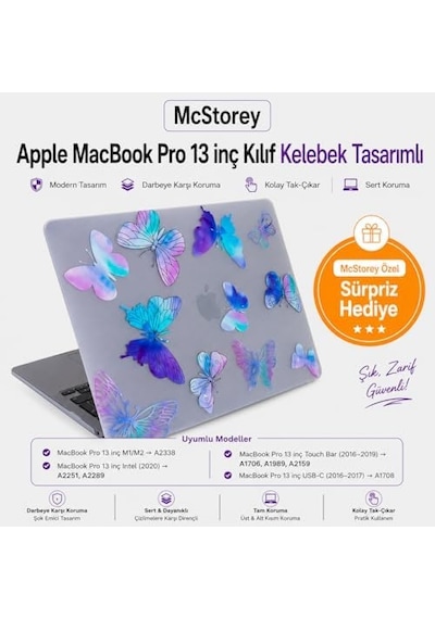 Macbook Pro 13 Çiçek Desenli Kılıf A1706 A1708 A1989 A2159 A2251 A2289 A2338 M1 M2 Uyumlu Baskılı Kristal Sert Kılıf Koruyucu Kapak Mor