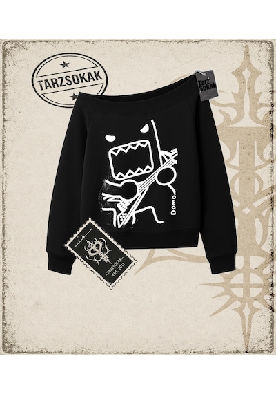 Tarzsokak Gotik & Grunge Streetwear Domo Kun Guitarist Y2k Kayık Yaka Sweatshirt Siyah Tarzsokak Gotik & Grunge Streetwear Domo Kun Guitarist Y2k Kayık Yaka Sweatshirt Siyah