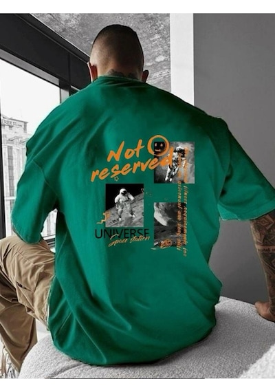 Not Reserved Baskılı Oversize Tişört Yeşil
