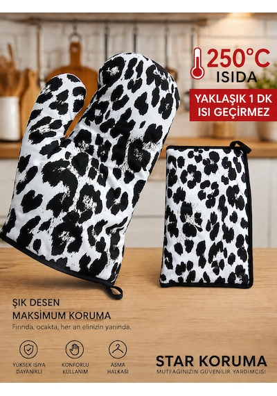 Star Koruma Mutfak Eldiveni Siyah - Beyaz