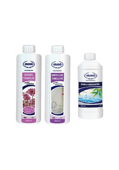 Ersağ Genel Temizleyici Hoş Kokulu + Banyo Wc Temizleyici 2 x 1 L + Damla Konsantre 500 L