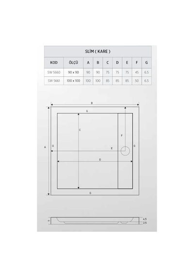Shower Slimflat Kare Duş Teknesi 100X100 Cm
