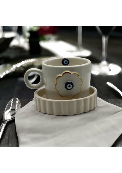 Altın Yaldız Çiçek Nazar Fincan Mug