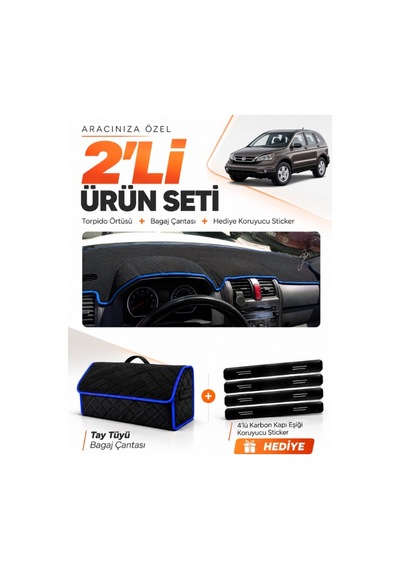 E-biz Honda Cr-v 2007-2012 Uyumlu Torpido Örtüsü + Tay Tüyü Bagaj Çantası - Siyah-mavi - Ho015