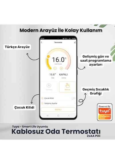 Wifi Kablosuz Akıllı Oda Termostatı Tuya - Smart Life Uyumlu...