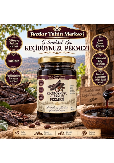 Bozkır Tahin Merkezi Geleneksel Keçiboynuz Harnup Köy Pekmezi Şeker ilavesiz & Koruyucu İçermez 800 G