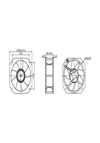 Salzer 225x225x80 Kare Fan 220v Metal Kanat Rulmanlı