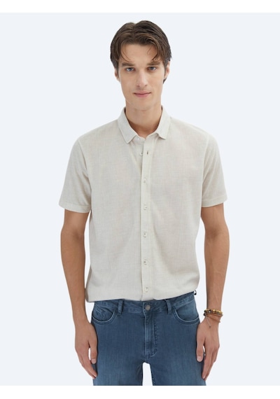 Kip Bej Desenli Regular Fit Casual Gömlek Bej