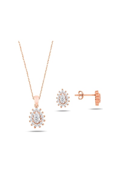 Brezza Lusso Jewelry Rose Gold Zirkon Taşlı Kadın Kolye Küpe Seti (337458596)