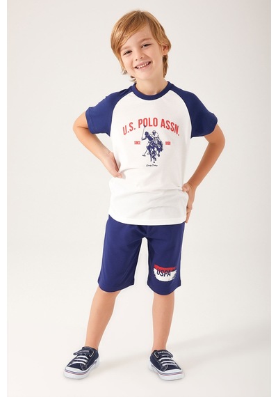 U S Polo Assn Silky Natural Krem Erkek Çocuk Bermuda Takım