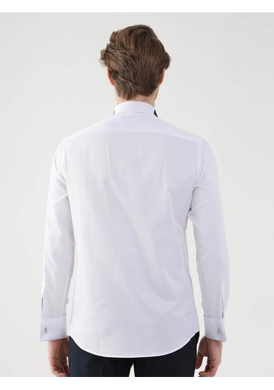 Dufy Beyaz Erkek Slim Fit Desenli Ata Yaka Duble Manşetli Kol Gömlek - 94408-beyaz Beyaz