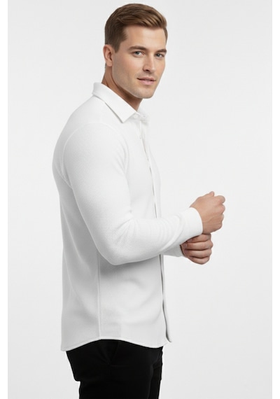 Deepsea Beyaz Slim Fit Örme Kumaş Likralı Erkek Gömlek Nefes Alan Esnek Ve Modern Tasarım 2602604 Beyaz