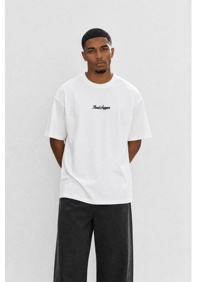 Respire Erkek Final Supper Nakışlı Oversize T-shirt Ekru