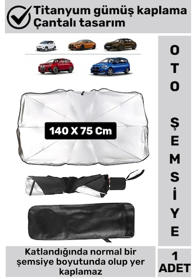 Premium Titanyum Gümüş Kaplama Uzun Ömürlü Uv Koruyucu Araç İçi Ön Cam Şemsiye Güneşlik