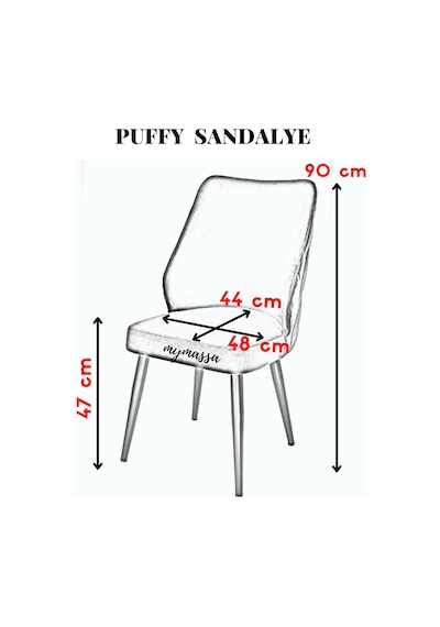 Puffy Sandalye-babyface Antrasit - Metal Siyah Ayak 2 Adet - Salon Sandalyesi / Mutfak Sandalyesi Antrasit