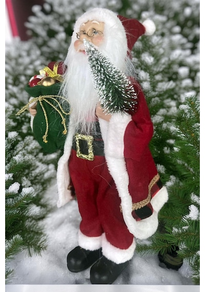 Yılbaşı Süsü Noel Baba Biblo Figür Büyük Boy 45cm -elinde Çam Ağacı Ve Hediye Çuvalı İle 45