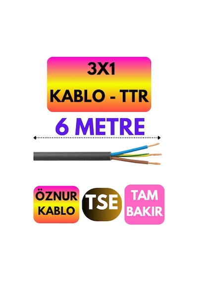 Öznur 3x1 Ttr Kablo Siyah Metre Seçenekli - 6 Metre