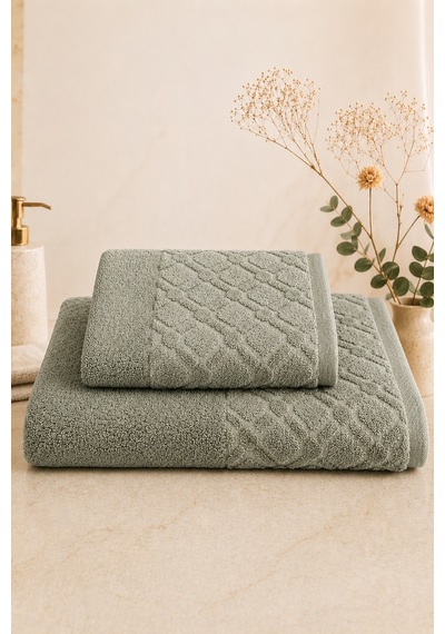 Sahra 2'li Banyo Havlu Seti Havlu Banyo Havlusu I Hamam Seti I Çeyiz Havlusu 70 X 140 Cm - 50 X 90 Cm Haki
