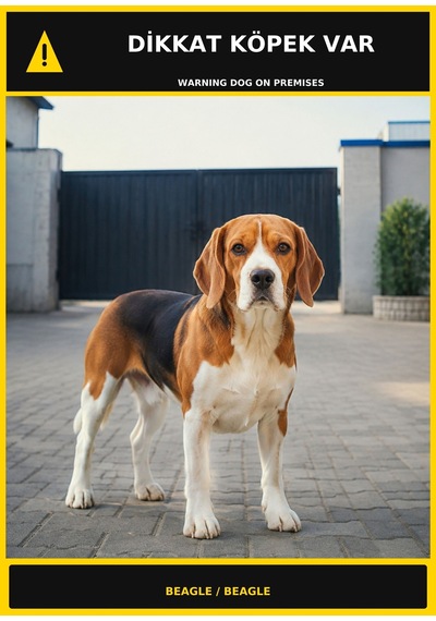 Dikkat Köpek Var Beagle Görselli Pvc Uyarı Levhası 50x70cm