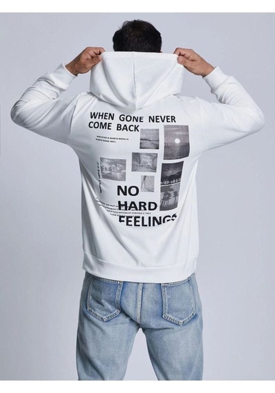 Altamira Unisex Beyaz Sırt Baskılı Kapşonlu Oversize Sweatshirt 001