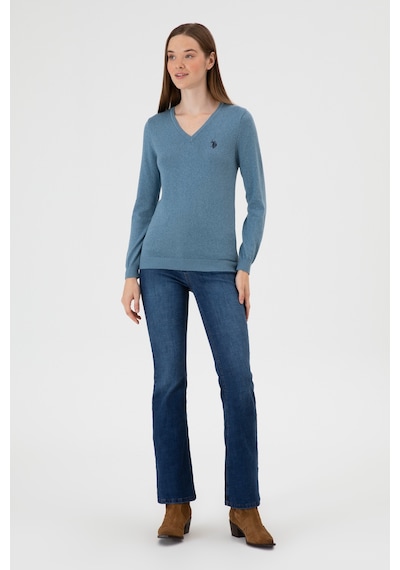 U.S. Polo Assn. Kadın Koyu Mavi V Yaka Basic Kazak 50313590-VR251 U.S. Polo Assn. Kadın Koyu Mavi V Yaka Basic Kazak 50313590-VR251