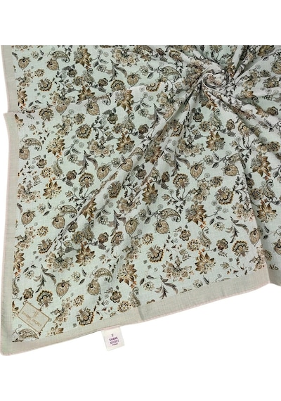 Mim Eşarp Prime Pamuk Çiçek Desenli Eşarp 90x90 Cm Açık Bej - Kahve
