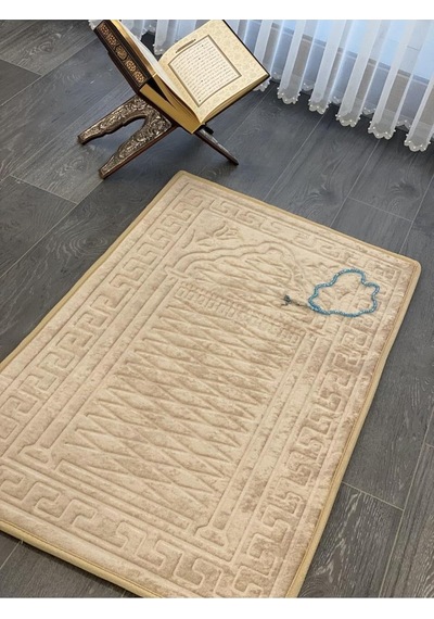 Veldena Diz Hassasiyettmayan Kadife Seccade, 70 X 120 Cm, Açık Bej Çok Renkli