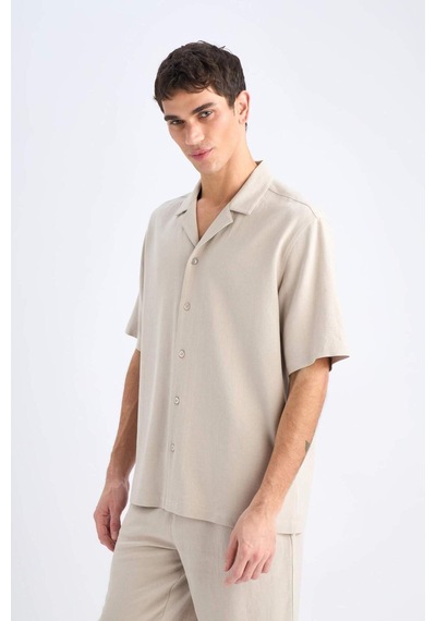 Defacto Relax Fit Pamuklu Yazlık Kısa Kollu Gömlek D8875ax25smbg751 Bej