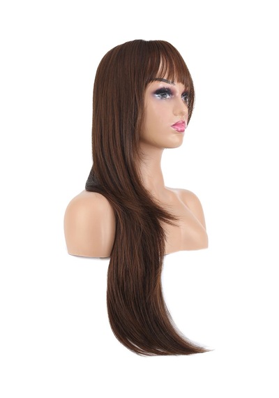 Katlı Kesim Perçemli Düz Fiber Sentetik Uzun Boy Peruk / Kahve Karamel - Mıex-739994 Renkli