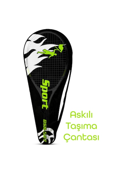 Deluxe 27 İnç Tenis Raketi Çantalı Yetişkin Tennis Racket L2 Grip 68 Cm Neon Sarı 527