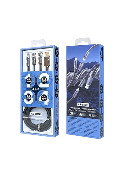 Jopus 4in1 Çoklu Şarj Kablosu 60w Type-c Lightning Usb-a Hızlı Şarj Örgü Kablo 1.5 Metre Az-b11th