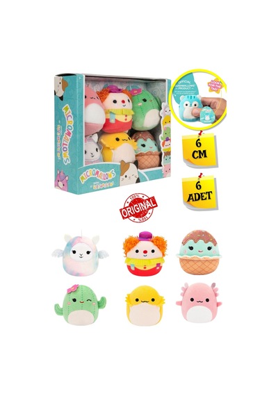 Micromallows Squishmallows Mini Yumuşak Peluş Oyuncak 6 Lı Figür Seti - 6 Cm - Model - 1 Çok Renkli